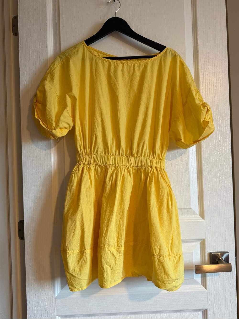 Free People Yellow Puff Sleeve Waist-Defined Mini Dress